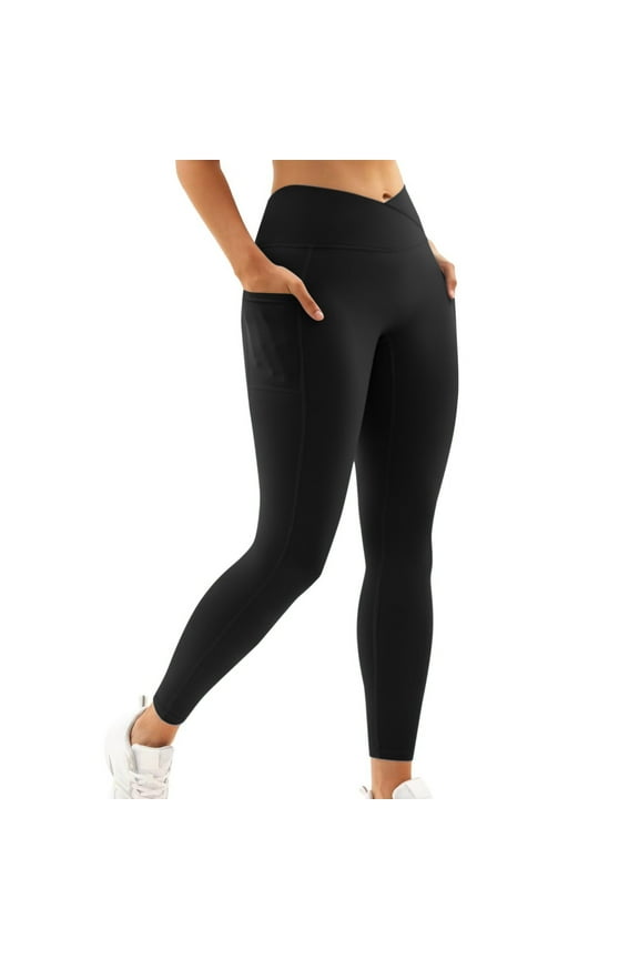 Womens V Cross Waist Yoga Leggings with High Waisted Comfort Stretch Solid Color Workout Sport Pants