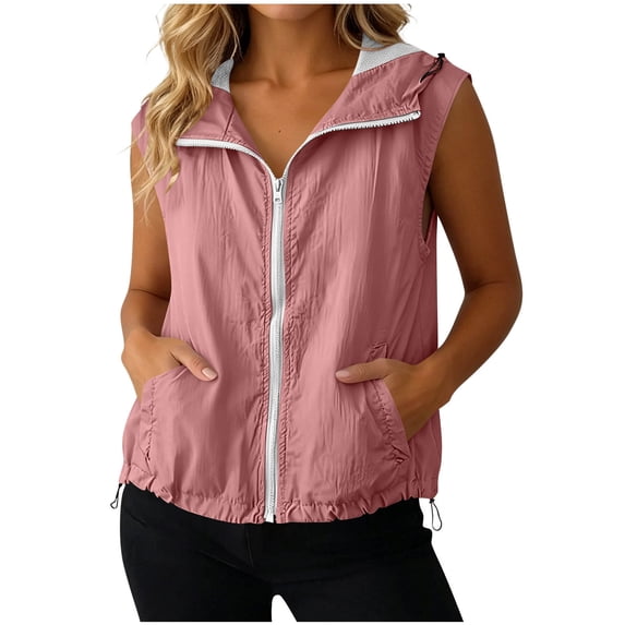 FAIWAD Womens Vest with Pockets Sleeveless Zip Up Lightweight Breathable Sun Protection Hoodie Hiking Travel Golf Jacket