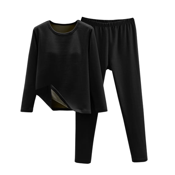 FAIWAD Womens Warm Pajamas Suit Long Sleeve Thermal Thickened Tops with Pants Stretch Soft Basic Set