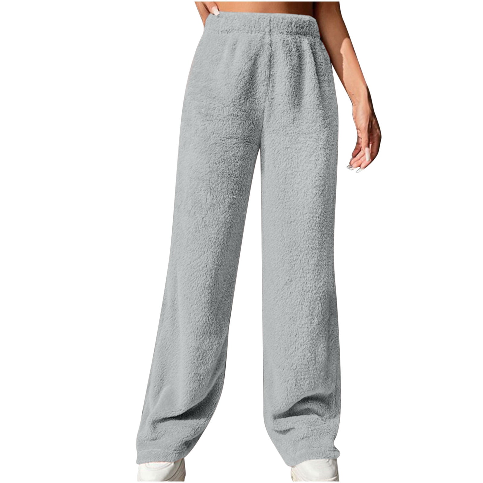 Padded Fleece Trousers High Waist Pure Color Sweatpants