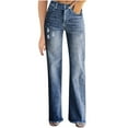 thumbnail image 1 of FAIWAD Womens Wide Leg Classic Jeans High Waist Solid Color Baggy Denim Pants Straight Casual Palazzo Pants (X-Large, Blue), 1 of 5