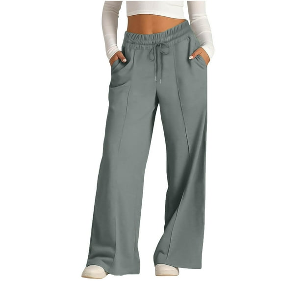 FAIWAD Womens Wide Leg Sweatpants Loose Solid Color Pants Lounge Elastic Waist Joggers Trousers with Pockets