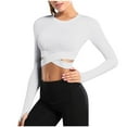 thumbnail image 1 of FAIWAD Womens Yoga Crop Tops Long Sleeve Going Out Tops Slim Stretch Athletic Workout Tops with Thumb Holes, 1 of 5
