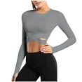 thumbnail image 1 of FAIWAD Womens Yoga Crop Tops Long Sleeve Going Out Tops Slim Stretch Athletic Workout Tops with Thumb Holes, 1 of 5