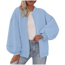 FAIWAD Womens Zip Up Sweatshirts Puff Long Sleeve Casual Loose Outwear Oversized Fall Winter Outfits