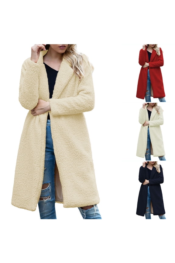 Wool Coats for Women Fuzzy Fleece Blazer Jacket Lapel Notched Pea Coat Oversized Thicken Warm Overcoat