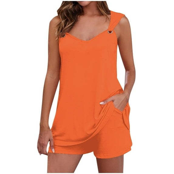FAIWAD Workout Sets for Women Summer 2 Piece Outfits V Neck Tank Top and Wide Leg Pant Pajama Set with Pockets