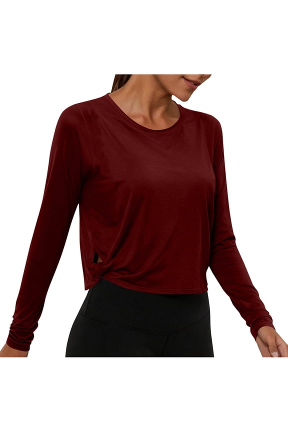 Workout Tops for Women Crewneck Long Sleeve Athletic Yoga Crop Tops Sports Gym Running Tees