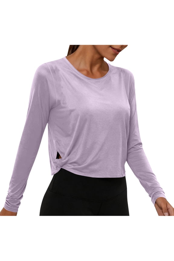 Workout Tops for Women Crewneck Long Sleeve Athletic Yoga Crop Tops Sports Gym Running Tees