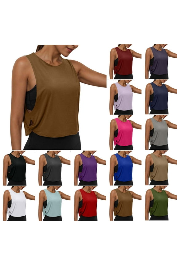 Workout Tops for Women Crewneck Sleeveless Summer Athletic Yoga Crop Tank Tops Loose Gym Oversize Tees