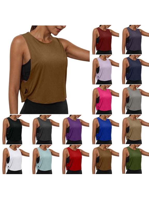 Workout Tops for Women Crewneck Sleeveless Summer Athletic Yoga Crop Tank Tops Loose Gym Oversize Tees