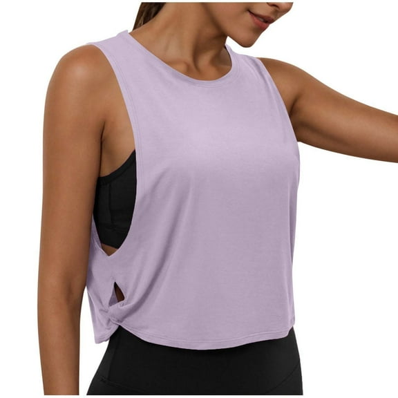 FAIWAD Workout Tops for Women Crewneck Sleeveless Summer Athletic Yoga Crop Tank Tops Loose Gym Oversize Tees