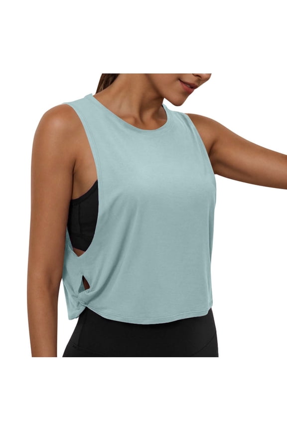 Workout Tops for Women Crewneck Sleeveless Summer Athletic Yoga Crop Tank Tops Loose Gym Oversize Tees