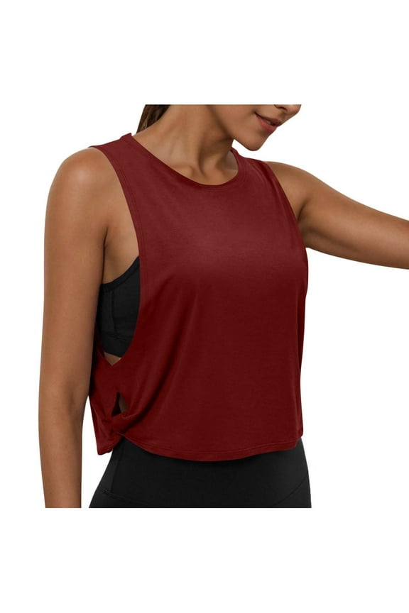 Workout Tops for Women Crewneck Sleeveless Summer Athletic Yoga Crop Tank Tops Loose Gym Oversize Tees