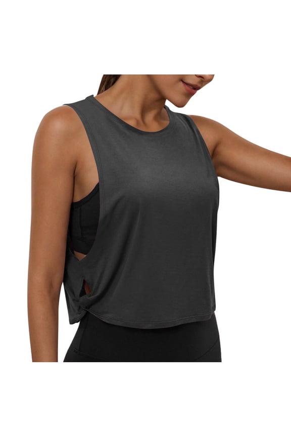 Workout Tops for Women Crewneck Sleeveless Summer Athletic Yoga Crop Tank Tops Loose Gym Oversize Tees