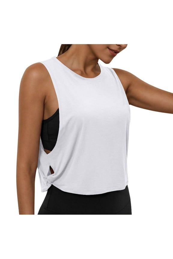 Workout Tops for Women Crewneck Sleeveless Summer Athletic Yoga Crop Tank Tops Loose Gym Oversize Tees