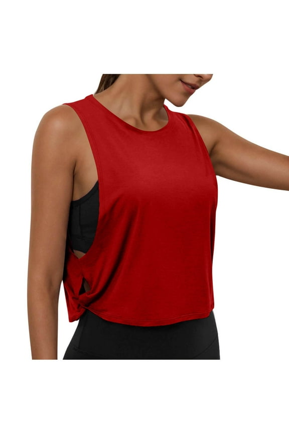 Workout Tops for Women Crewneck Sleeveless Summer Athletic Yoga Crop Tank Tops Loose Gym Oversize Tees