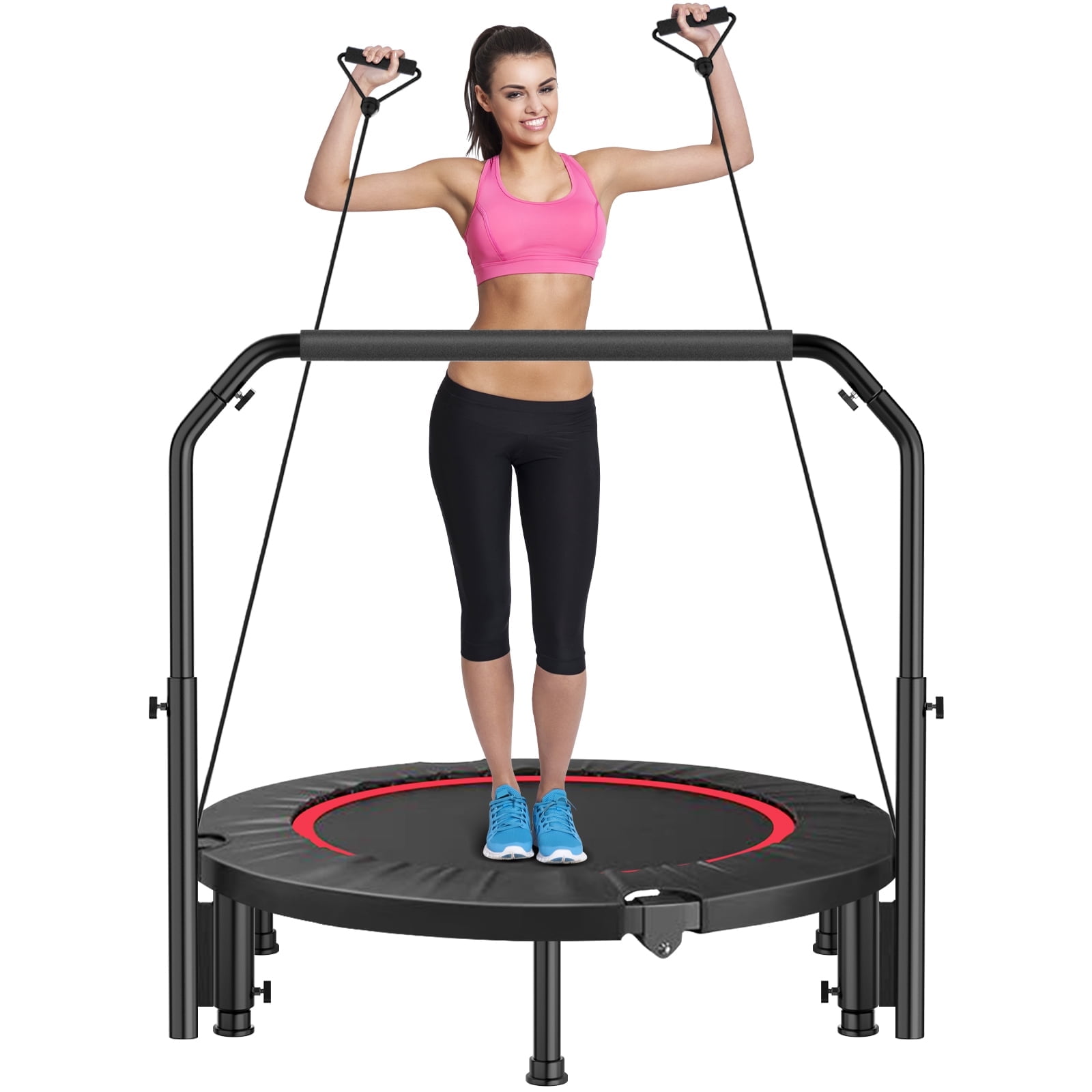 FAIZHI 40 Foldable Fitness Mini Trampoline Rebounder Exercise Rebounder with Resistance Bands Rebounder Mini Trampoline for Adults Fitness with