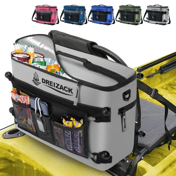 FAIZHI Kayak Cooler Behind Seat - Waterproof Kayak Seat Back Cooler for Kayaks, Paddle Board Cooler Compatible with Lawn Chair Seat Kayak, Accessories Bag Kayak Tow Behind for Camping Fishing, Gray