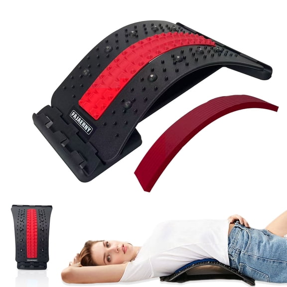 FAJAERNY 3-Level Adjustable Back Stretcher with Lumbar Support(Red)