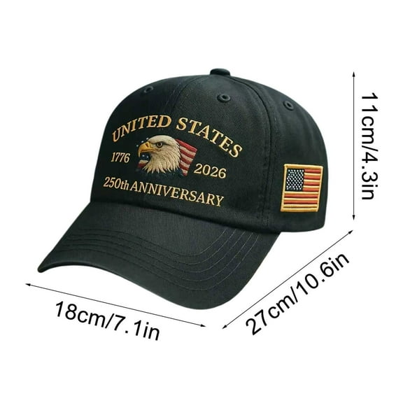 FAJHHA 250th Anniversary Hat America Celebration Vintage Design, Adjustable Trucker Baseball Cap for Adults, Casual Outdoor Travel Patriot Heritage Style | Black