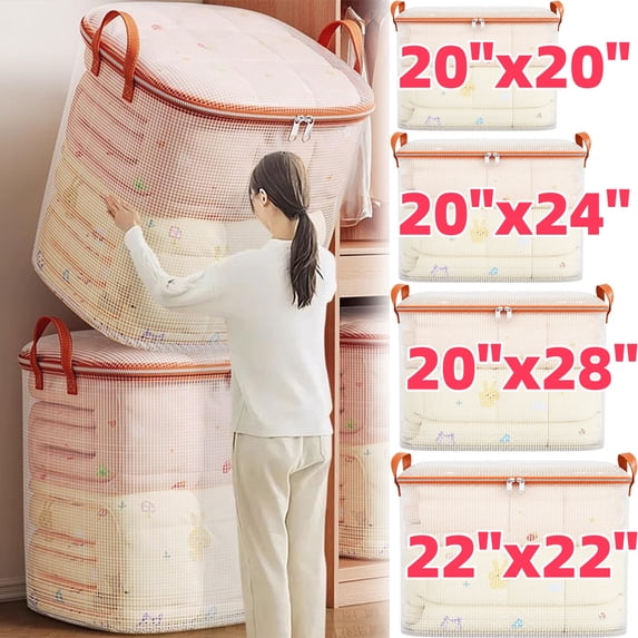 FAJHHA Blanket Storage Bags, 20"x20" Large Capacity Blanket Storage for Living Room, PVC Transparent Quilt Storage Bags, Foldable Organizer Containers with Zippers for Blankets, 20"x20"
