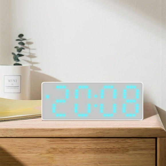FAJHHA Clearance Digital Alarm Clock with Temperature Display,3 Brightness Levels,Desk or Nightstand Clock,Auto Power Save Mode,Bedrooms,Office,School,Travel,Heavy Sleepers,Kids,Adult,Happy Home,Blue