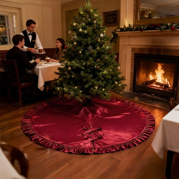FAJHHA Red Ruffle Velvet Christmas Tree Skirt, 52", Christmas Tree Decorations by FAJHHA
