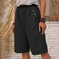 thumbnail image 1 of FAKKDUK 2023 Shorts for Women Long Shorts Below The Knee Casual Summer Elastic Waist Flowy Beach Shorts Cotton Linen Loose Fit Ladies Straight Leg Casual Pants Capris, XXXXL&Black, 1 of 6