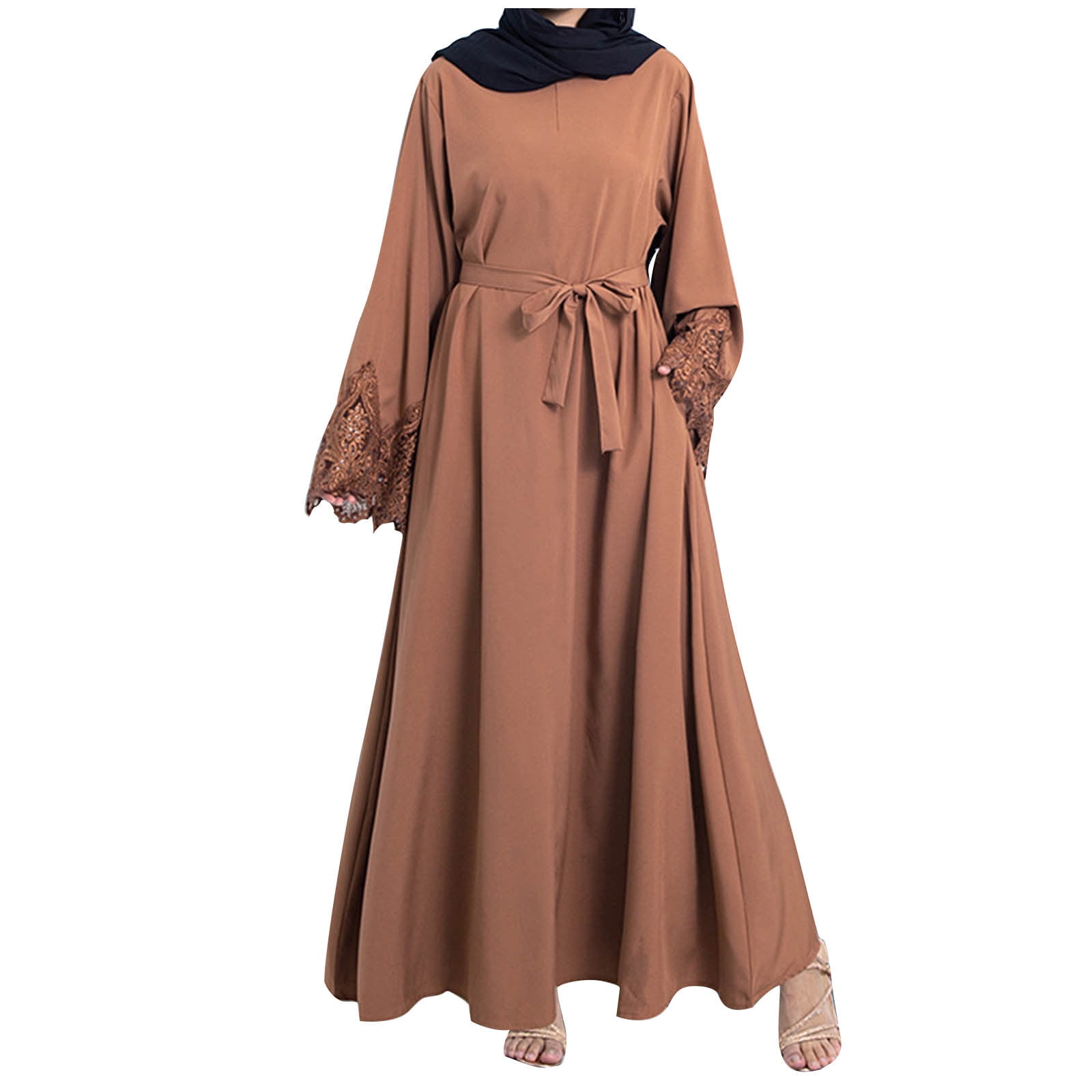 Abayas Muslim Dress For Women - Long Sleeve Open Front Cardigan With Hijab, Black, XX-Large