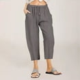 thumbnail image 1 of FAKKDUK Capri Pants for Women Casual Summer Elastic High Waisted Linen Pant Solid Loose Wide Leg Capris Trousers Drawstring Trousers with Pockets,XXXL&Dark Gray, 1 of 6