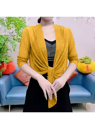 Hot6sl Clearance Cardigans Women Soft Chiffon Open Front Sheer Short Sleeve Cardigans for Evening Dress Hot6sl4492371 #Items Under 10 Dollars Yellow