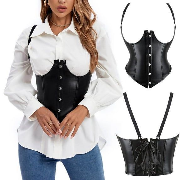 FAKKDUK Corset Tops, Bustier Tops for Women with Spaghetti Straps, Sexy Boned Top, Plus Size Corsets For Women Bustier Lingerie For Halloween Costume Dress Gothic Shapewear, Black&XXXXL