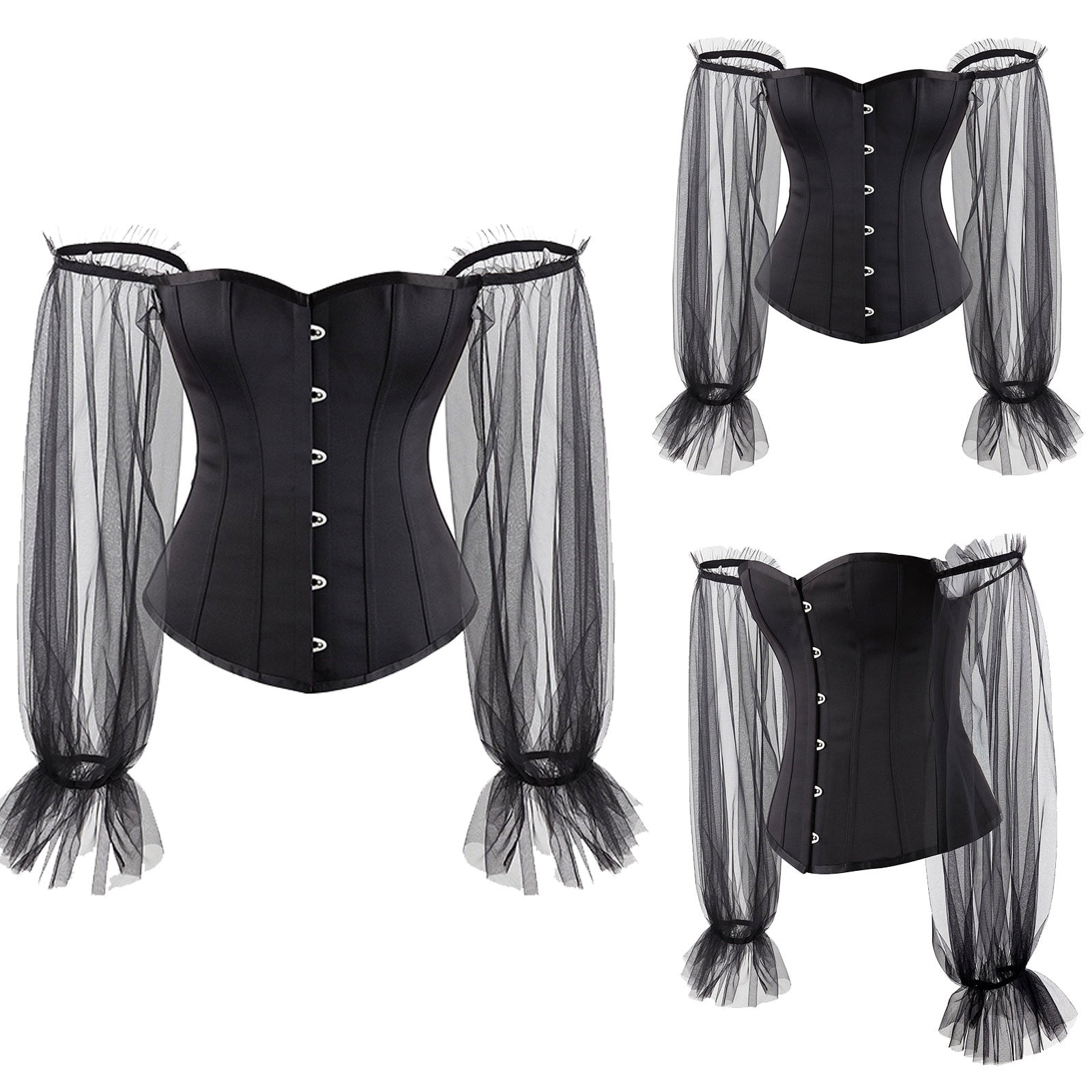 FAKKDUK Corsets for Women Overbust Bustier Top Gothic Sexy Shoulder