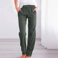 thumbnail image 1 of FAKKDUK Linen Pants Women Summer 2023 Casual Loose Drawstring Elastic High Waist Comfy Trousers Straight Leg Long Pant with Pocket, M&Army Green, 1 of 6