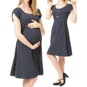 FAKKDUK Maternity Breastfeeding Dress Womens 2023 Solid Scoop Neck Short Sleeve Maternity Dresses Nursing Breastfeeding Baby Shower Dress Pregnancy Clothes, S&Navy