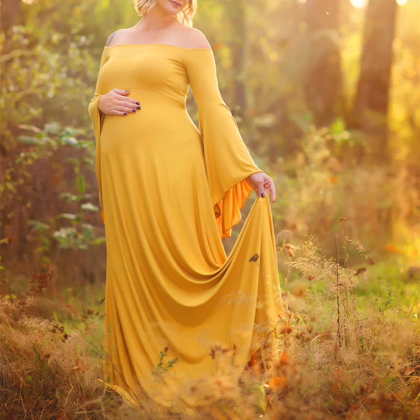 yellow baby shower dress Momyknows Elegant Pleated Cut Out Big Swing Wedding Guest Maternity Maxi Dress, Yellow / S They will fit and look much better than even the most expensive dresses bought in a boutique Yellow Fitted Maternity Dress For