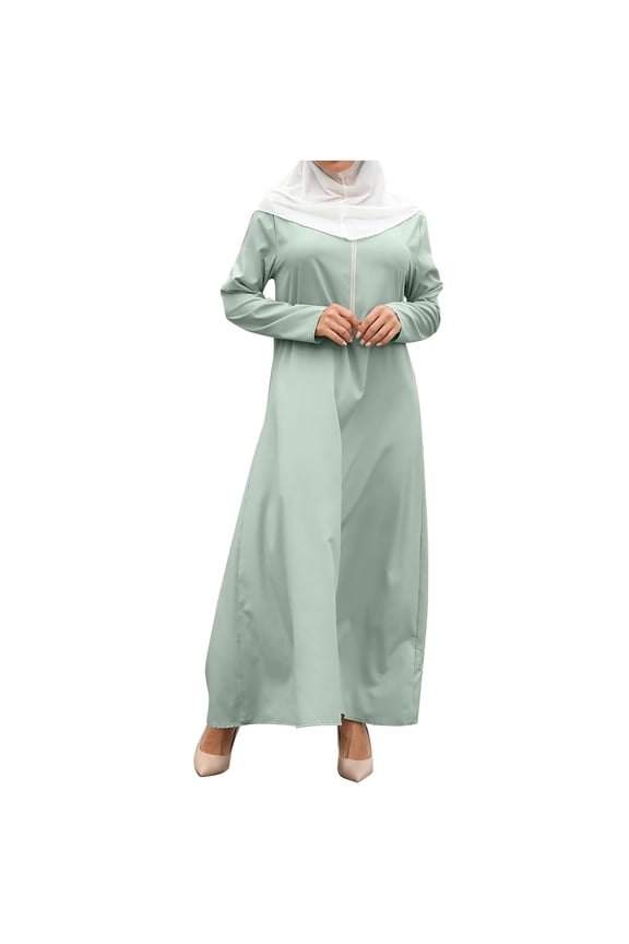 Muslim Dress for Woman, Women's Summer Dresses For Women Muslim Zipper Solid Color Long Sleeves Dress Muslim Maxi Abaya Eid Ramadan Formal Gown with Sleeve Prayer Dress,M