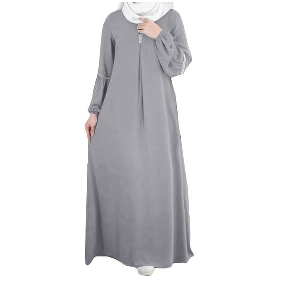 FAKKDUK Muslim Dress for Women Full Cover Long Sleeve Mock Neck Islamic Arab Maxi Dress Abaya Kaftan Clothes Women Prayer Dress Womens Casual Maxi Dress,M