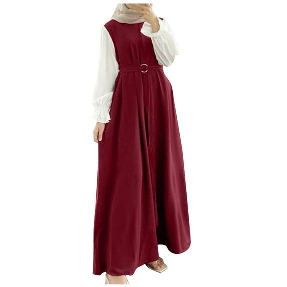 FAKKDUK Muslim Dresses for Women Long Dress Women Abaya Dress Islamic National Robe Women Muslim Outfit Abayas Maxi Dress for Women,M