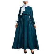 FAKKDUK Muslim Maxi Long Dresses Long Sleeve Abaya Dress for Women Muslim Clothes Islamic Prayer Ramadan Eid Dress Womens Muslim Dress Instant Modest Prayer Clothes,M