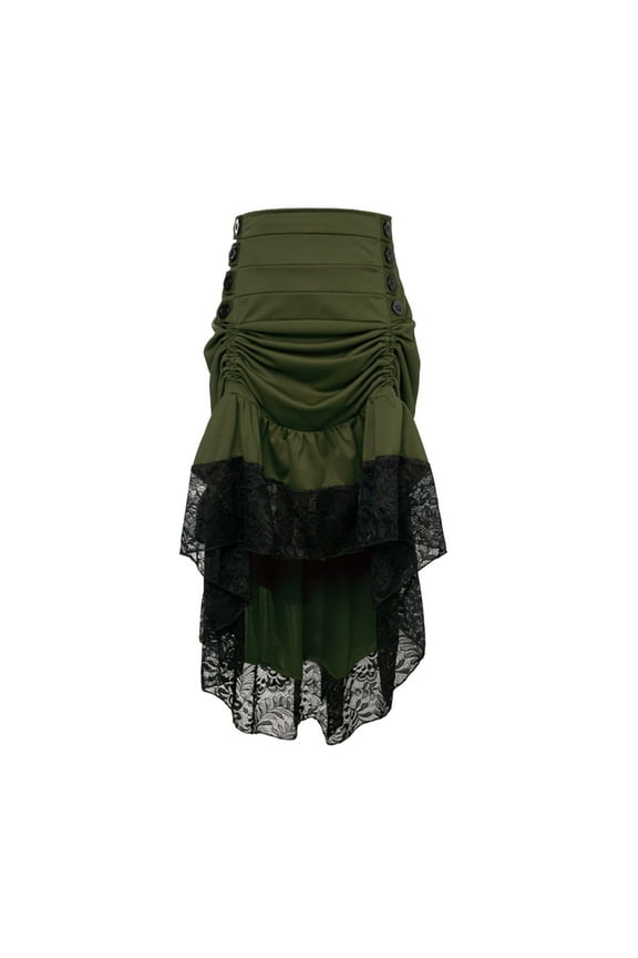 Pirate Skirt Women Halloween Adult Victorian Skirt High Waist Tiered Layered Mesh Gothic Skirt Steampunk Ballet Prom Party Skirt Goth Punk Medieval Clothes Vampire A-line Midi Skirt