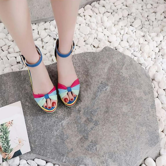 FAKKDUK Sandals Women Rubber, Sandals for Women Buckle Ankle Strap Womens Open Toe Sandals Women Dressy Summer Casual Sandals Platform Shoes for Outdoor Melarey High Heel Wedge Sandals, 5.5&Blue