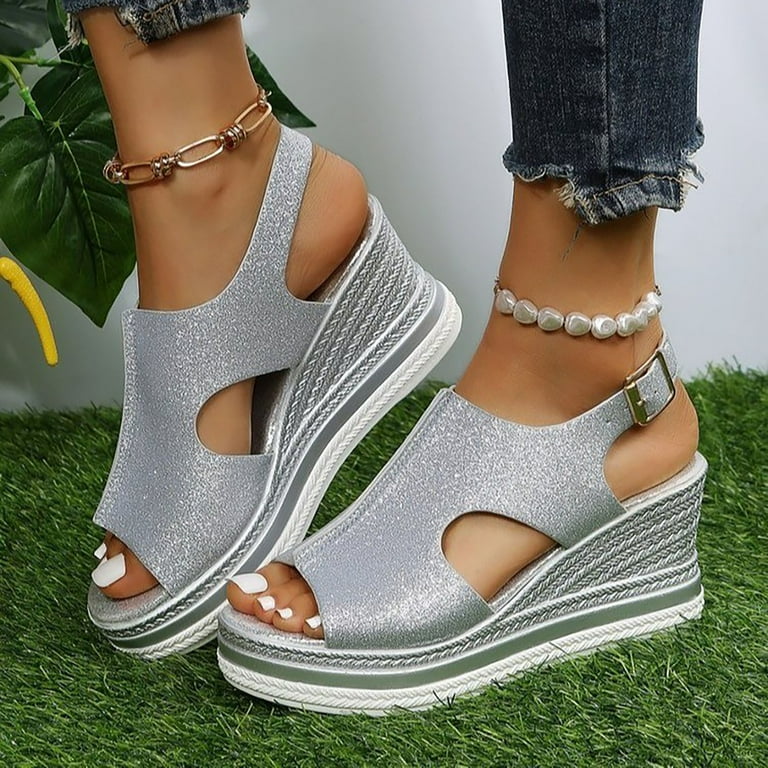 FAKKDUK Sandals Women Rubber Women s Wedge Sandals Mid Heel Buckle Ankle Strap Espadrilles Wedge Platform Sandals for Women Dressy Summer Casual