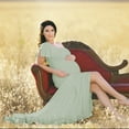 thumbnail image 1 of FAKKDUK Off Shoulder Sleeveless Elegant Fitted Maxi Maternity Dress for Photoshoot Maternity Gown Slim Fit Long Photography Baby Shower Dress for Photo Prop,S&Green, 1 of 6