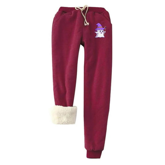 FAKKDUK Straight Leg Sweatpants For Women Fleece Lined Drawstring Elastic Waist Pants Womens Harem Pants Trousers with Pockets Joggers Pants for Women, XXL&Wine