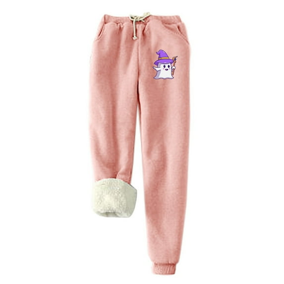 FAKKDUK Straight Leg Sweatpants For Women Fleece Lined Drawstring Elastic Waist Pants Womens Harem Pants Trousers with Pockets Joggers Pants for Women, XXXL&Pink