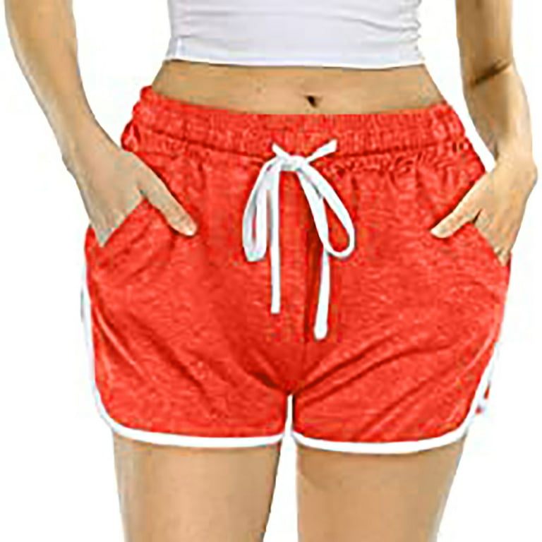 FAKKDUK Sweat Shorts Womens Casual Athletic High Waisted Shorts Comfy Lounge Workout Sports Shorts Summer Baggy Shorts with Pockets Red XL Red