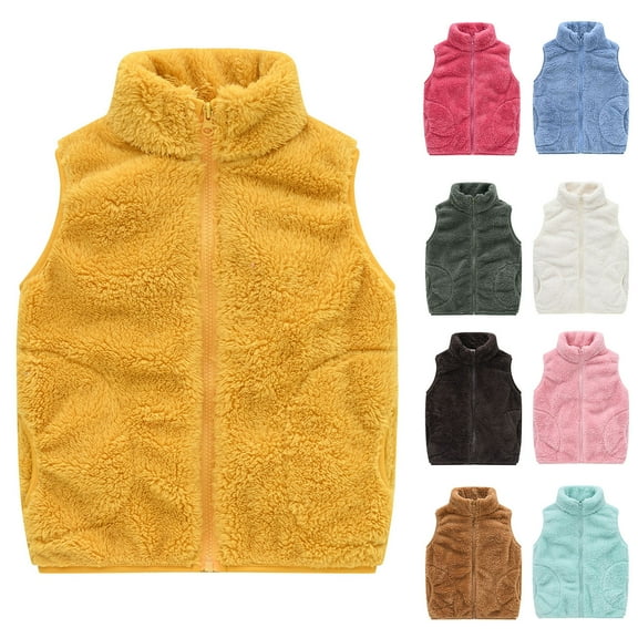 FAKKDUK Toddler Baby Boys Girls Sherpa Fleece Vest Solid Color Full-Zip Outwear Cute Jacket with Pockets Girls Fleece Jacket Sherpa Fall Winter Fuzzy Coat Outwear Boy Jacket