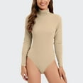 thumbnail image 1 of FAKKDUK Turtleneck Bodysuit for Women Knitted Lined , Long Sleeve Bodysuit For Women Thermal Womens Turtleneck Long sleeve Women's Mock Turtle Neck Tops Bodysuit Jumpsuit, S&Khaki, 1 of 5